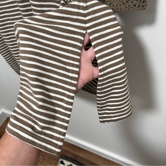 J JILL Modal Striped Georgia Bell Sleeve Tunic Top / Mini Dress In Latte & White - Picture 6 of 8